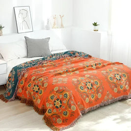 100% Cotton Jacquard Throw Blanket & Bedspread, Double Sided Boho Sofa Cover, Yarn Dyed, Hand Wash, 22 Designs, 3 Sizes