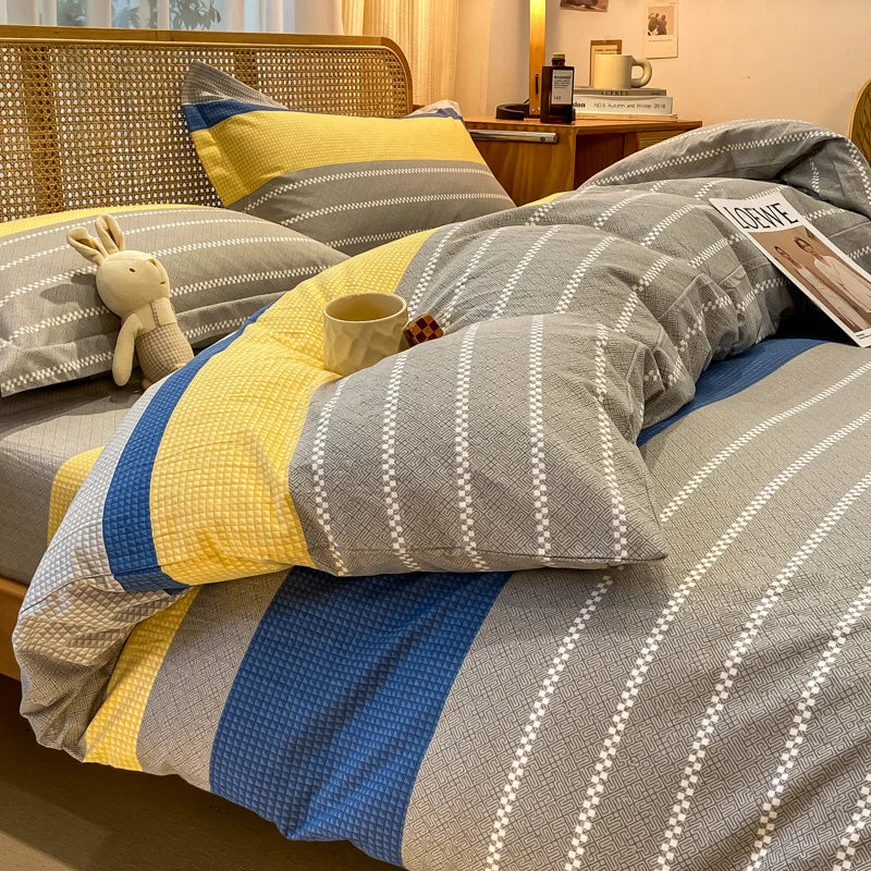 Retro Print Bedding Set of 4 with Duvet Cover, Flat Sheet & 2 Pillowcases, 100% Cotton, Brushed Finish, 23 Designs, 2 Sizes