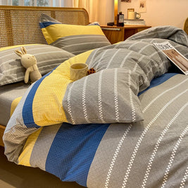 Retro Print Bedding Set of 4 with Duvet Cover, Flat Sheet & 2 Pillowcases, 100% Cotton, Brushed Finish, 23 Designs, 2 Sizes