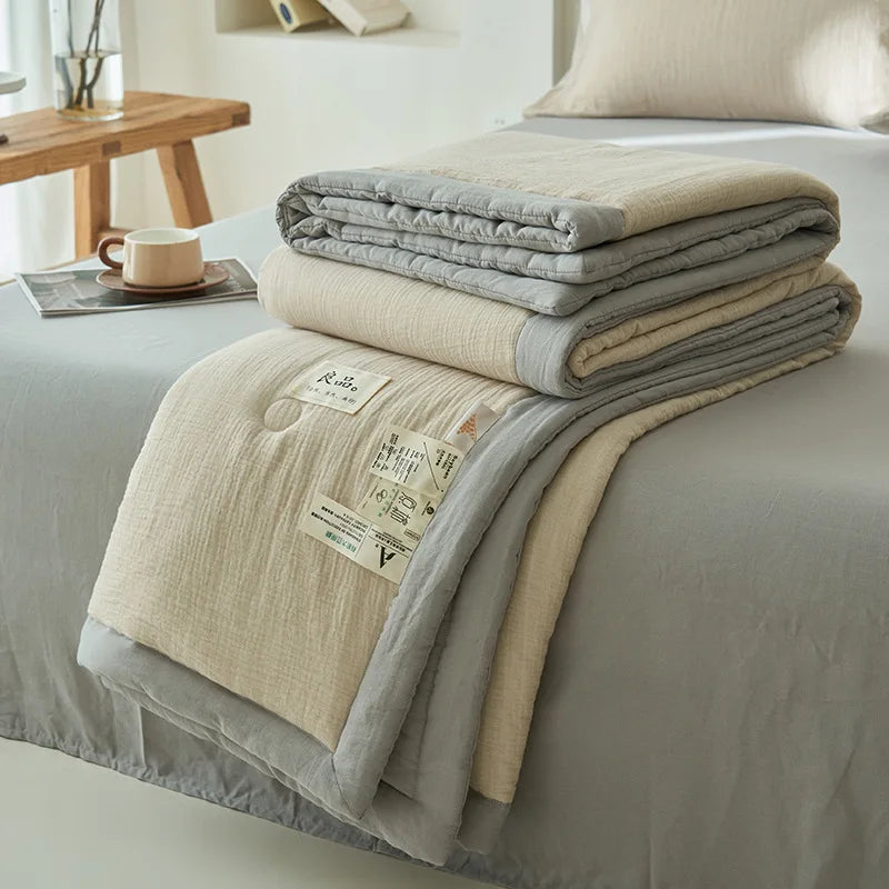 Two Tone Summer Quilt in Double Layer Yarn, Lightweight Cooling Bed Quilt, Reversible Colors, 6 Colors, 3 Sizes