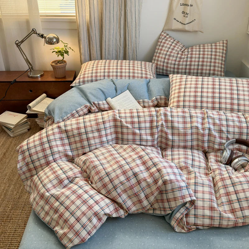 Checked & Plaid Duvet Cover Set with 2 Pillowcases, 100% Cotton Twill, 200 Thread Count, No Filling, 8 Designs, 4 Sizes