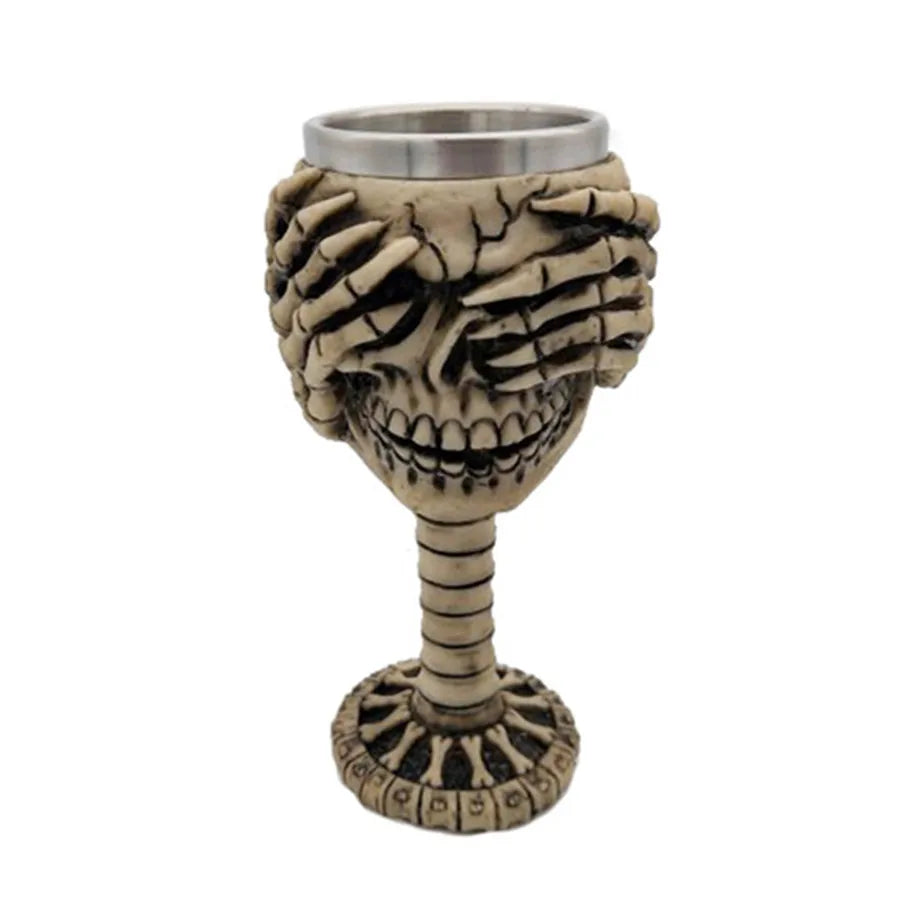 Pack of 3 3D Skull Mug & Goblet, Halloween Resin Skull Cup with Stainless Steel Liner, Gothic Bar & Party Drinkware, 9 Styles, 180-500ml