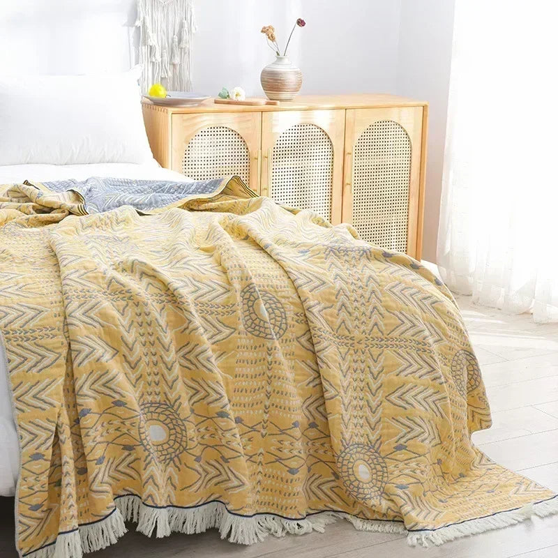 100% Cotton Jacquard Throw Blanket & Bedspread, Double Sided Boho Sofa Cover, Yarn Dyed, Hand Wash, 22 Designs, 3 Sizes