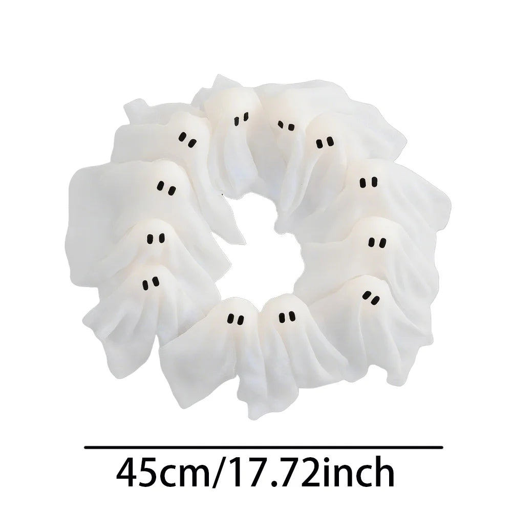 Pack of 3 Light Up Ghost Wreaths, Halloween Front Door Wreath with 12 LED Lights, Battery Operated Spooky Door Decor, 15.7in