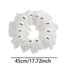 Pack of 3 Light Up Ghost Wreaths, Halloween Front Door Wreath with 12 LED Lights, Battery Operated Spooky Door Decor, 15.7in