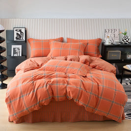 Plaid & Gingham Duvet Cover Set with 2 Pillowcases, 100% Cotton Bedding, 200 Thread Count, No Filling, 16 Colors, 4 Sizes