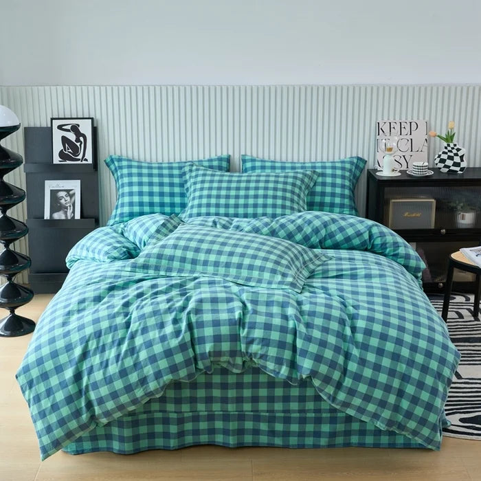 Plaid & Gingham Duvet Cover Set with 2 Pillowcases, 100% Cotton Bedding, 200 Thread Count, No Filling, 16 Colors, 4 Sizes