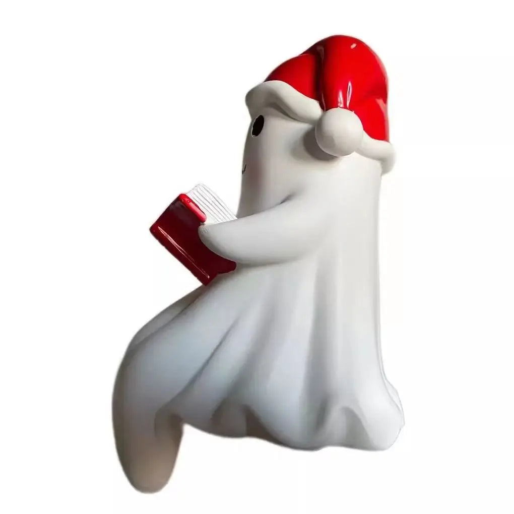Pack of 3 Ghost Reading Book Lamp, Halloween Ghost Night Light & Shelf Decor, Battery Operated Glowing White Ghost with Book, 5.5in