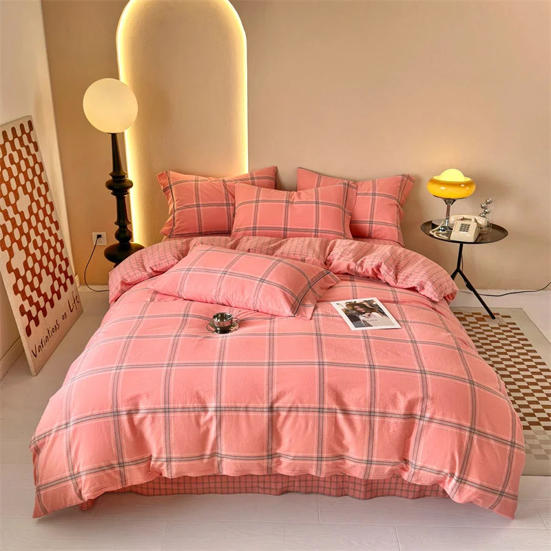Plaid & Gingham Duvet Cover Set with 2 Pillowcases, 100% Cotton Bedding, 200 Thread Count, No Filling, 16 Colors, 4 Sizes
