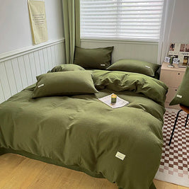 Waffle Weave Bedding Set of 4 with Duvet Cover, Flat Sheet & 2 Pillowcases, 100% Cotton, No Filling, 4 Colors, 2 Sizes