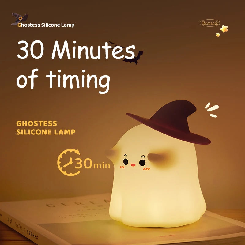 Halloween Night Light, Squishy Silicone Pumpkin, Ghost & Mushroom Lamp for Kids' Room & Nursery, USB-C Rechargeable, 3.3-5.1in