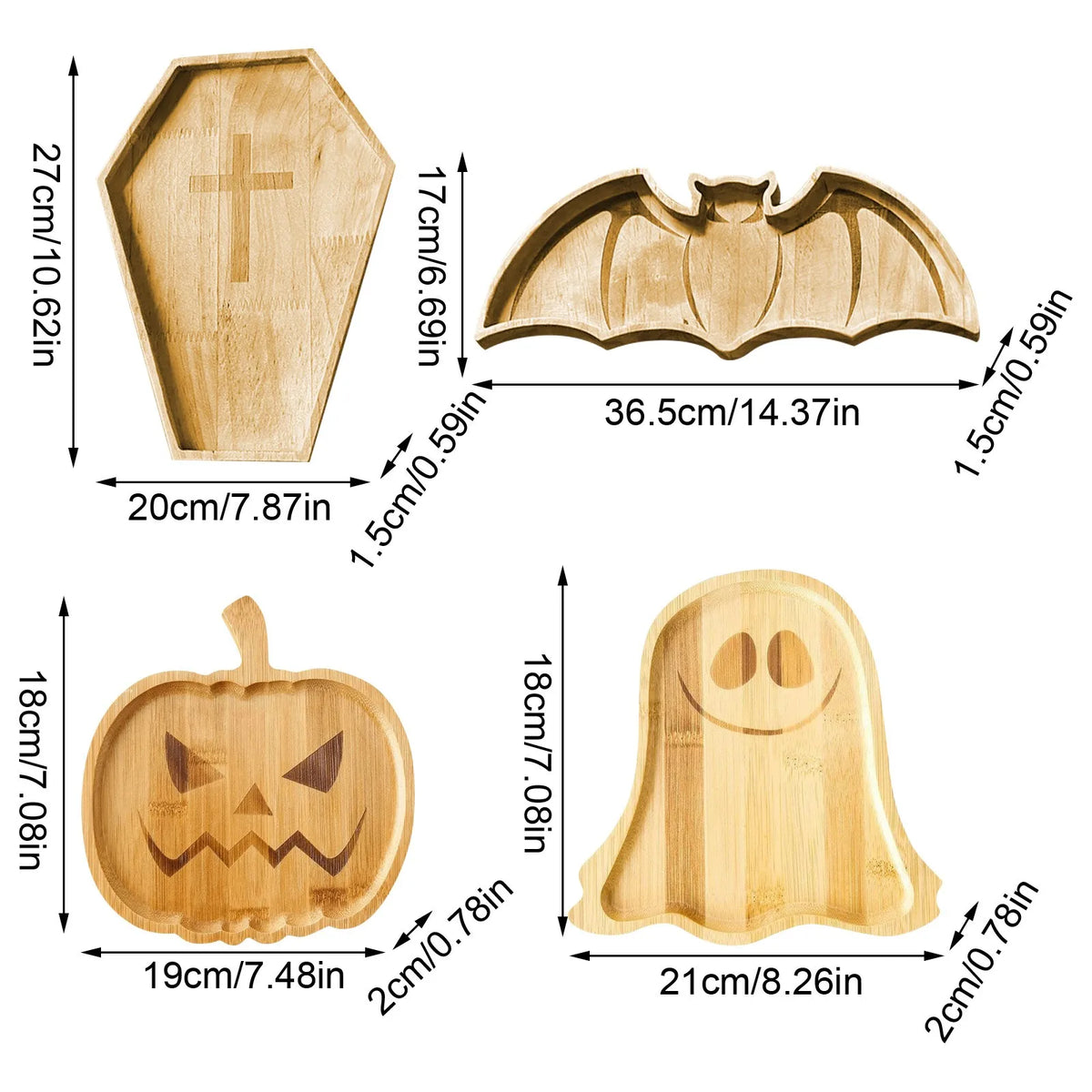 Halloween Charcuterie Board, Wooden Serving Tray in Pumpkin, Ghost, Bat or Coffin Shape, Party Cheese & Snack Platter, 7.5-14.4in