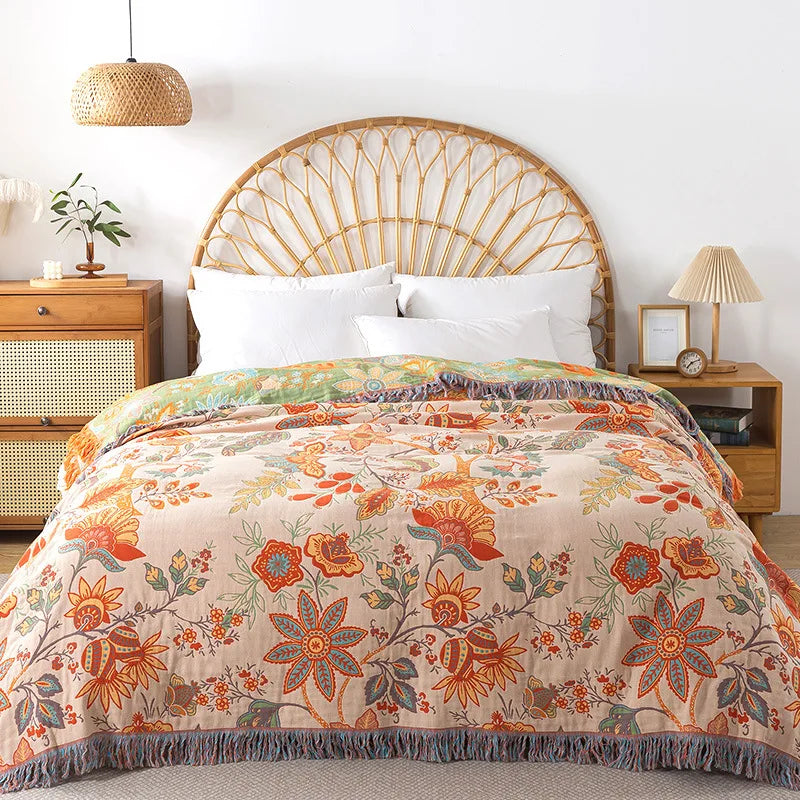 100% Cotton Jacquard Throw Blanket & Bedspread, Double Sided Boho Sofa Cover, Yarn Dyed, Hand Wash, 22 Designs, 3 Sizes