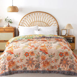100% Cotton Jacquard Throw Blanket & Bedspread, Double Sided Boho Sofa Cover, Yarn Dyed, Hand Wash, 22 Designs, 3 Sizes