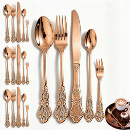 Vintage Baroque Flatware Set, 20-Piece Stainless Steel Cutlery for 4, Ornate Scroll Handles, Black, Gold, Silver & More