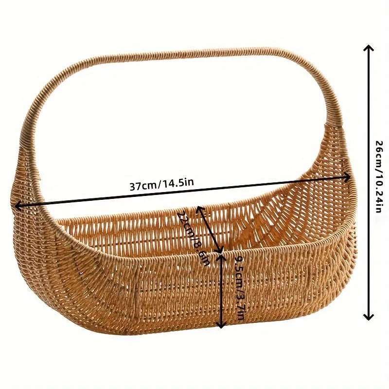 Rattan-Look Woven Basket with Handle, Trick-or-Treat Candy Basket, Picnic & Flower Basket, Natural Tan, 14.5in