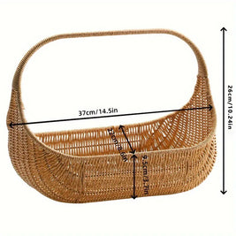 Rattan-Look Woven Basket with Handle, Trick-or-Treat Candy Basket, Picnic & Flower Basket, Natural Tan, 14.5in