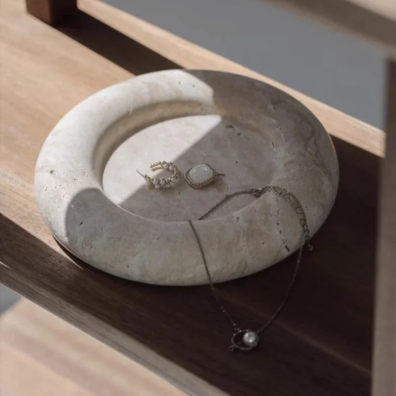 Stone Catchall Tray, Retro Oval Dish for Dining Table & Entryway, 3.7-9.6in