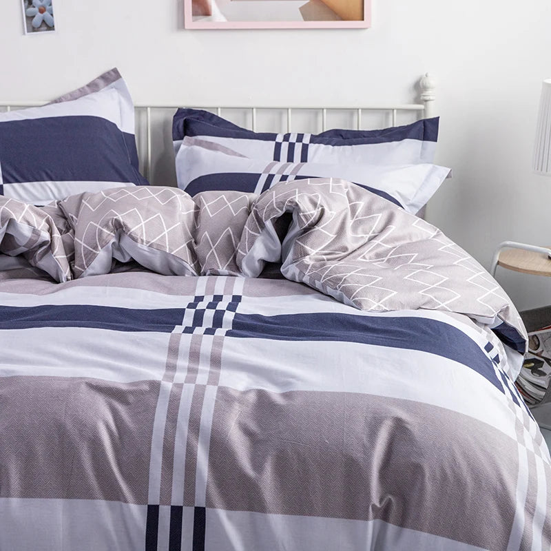Striped & Printed Duvet Cover Set with 2 Pillowcases, 100% Cotton Bedding, Coastal Blue Designs, No Filling, 10 Designs, 4 Sizes