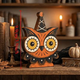 Vintage Halloween Wooden Shelf Sitters, Painted Ghost, Pumpkin, Black Cat, Owl & Skeleton Figures, Set of 6, 4in