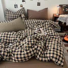 Double Sided Bedding Set with Sheet & Pillowcases, Reversible Plaid & Gingham Duvet Cover Set, 6 Designs, 6 Sizes