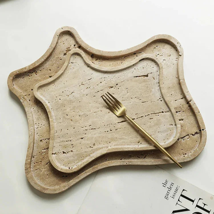 Travertine Vanity Tray, Bathroom Perfume Tray for Dresser, Stone, 9.4-13in