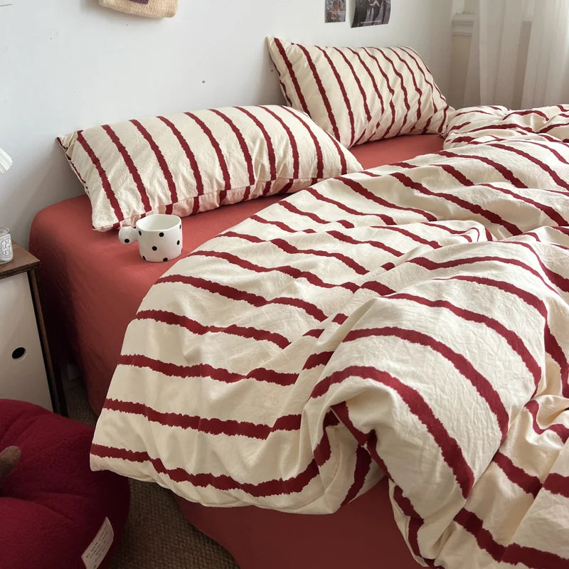 Striped Duvet Cover Set with Pillowcases, Soft Lightweight Fade Resistant Bedding, Cover Only, 5 Colors, 11 Sizes