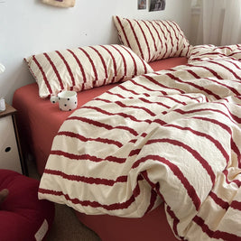 Striped Duvet Cover Set with Pillowcases, Soft Lightweight Fade Resistant Bedding, Cover Only, 5 Colors, 11 Sizes