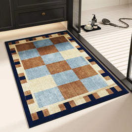 Checkerboard Bath Mat in Geometric Check, Minimalist Bathroom & Entryway Mat, Non Slip Absorbent, 8 Colors, 16x24in