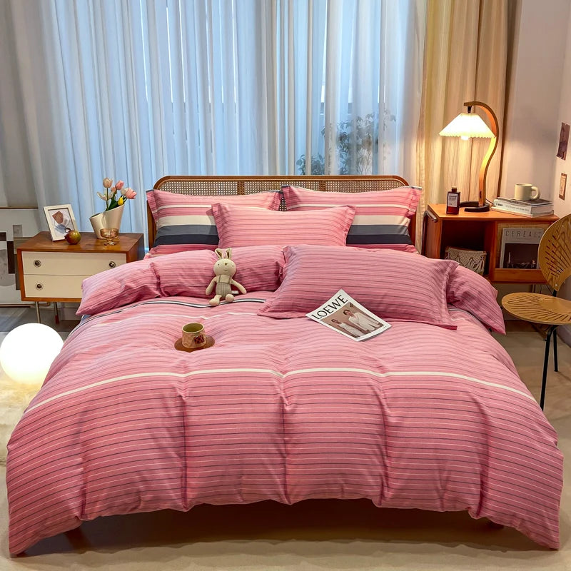Retro Print Bedding Set of 4 with Duvet Cover, Flat Sheet & 2 Pillowcases, 100% Cotton, Brushed Finish, 23 Designs, 2 Sizes