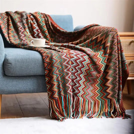 Hand Knitted Blanket with Tassels, Breathable Bohemian Sofa & Bed Throw, 100% Acrylic, 2 Sizes
