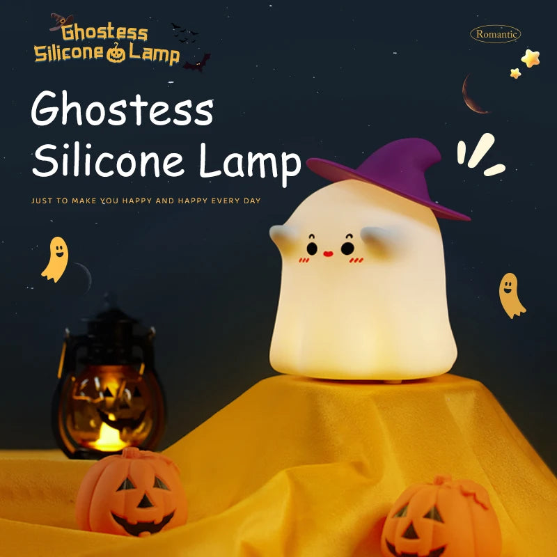 Halloween Night Light, Squishy Silicone Pumpkin, Ghost & Mushroom Lamp for Kids' Room & Nursery, USB-C Rechargeable, 3.3-5.1in