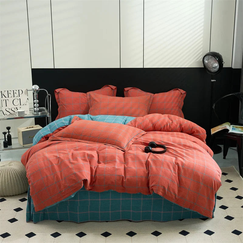 Plaid & Gingham Duvet Cover Set with 2 Pillowcases, 100% Cotton Bedding, 200 Thread Count, No Filling, 16 Colors, 4 Sizes