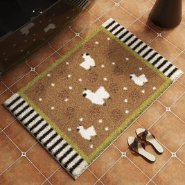 Retro Tile Pattern Bath Mat, Vintage Bathroom & Toilet Mat, Non Slip Absorbent, 6 Colors, 2 Sizes, 16-20in