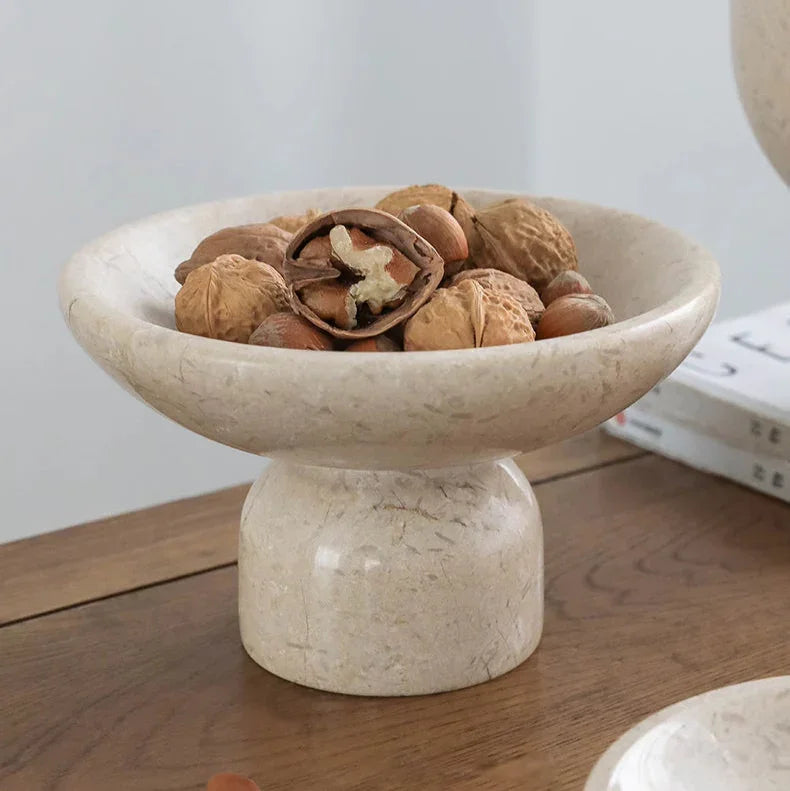 Marble Pedestal Bowl, French Style Compote Dish for Dresser, 5.9-7.1in