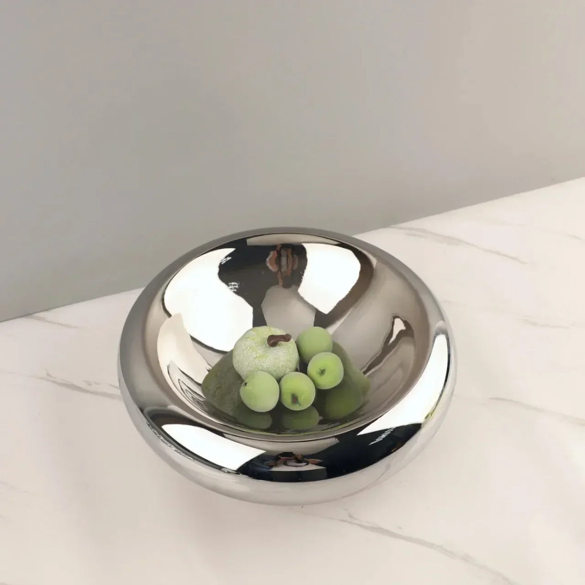Silver Glass Fruit Bowl, Modern Centerpiece Bowl for Dining Table, 11.6in