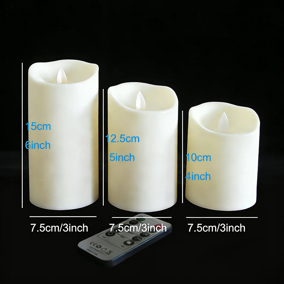 Rechargeable Flameless Candles with Remote, USB LED Pillar Candles with Moving Flame, Ivory Wax Look, Set of 3, 4-6in