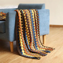 Hand Knitted Blanket with Tassels, Breathable Bohemian Sofa & Bed Throw, 100% Acrylic, 2 Sizes
