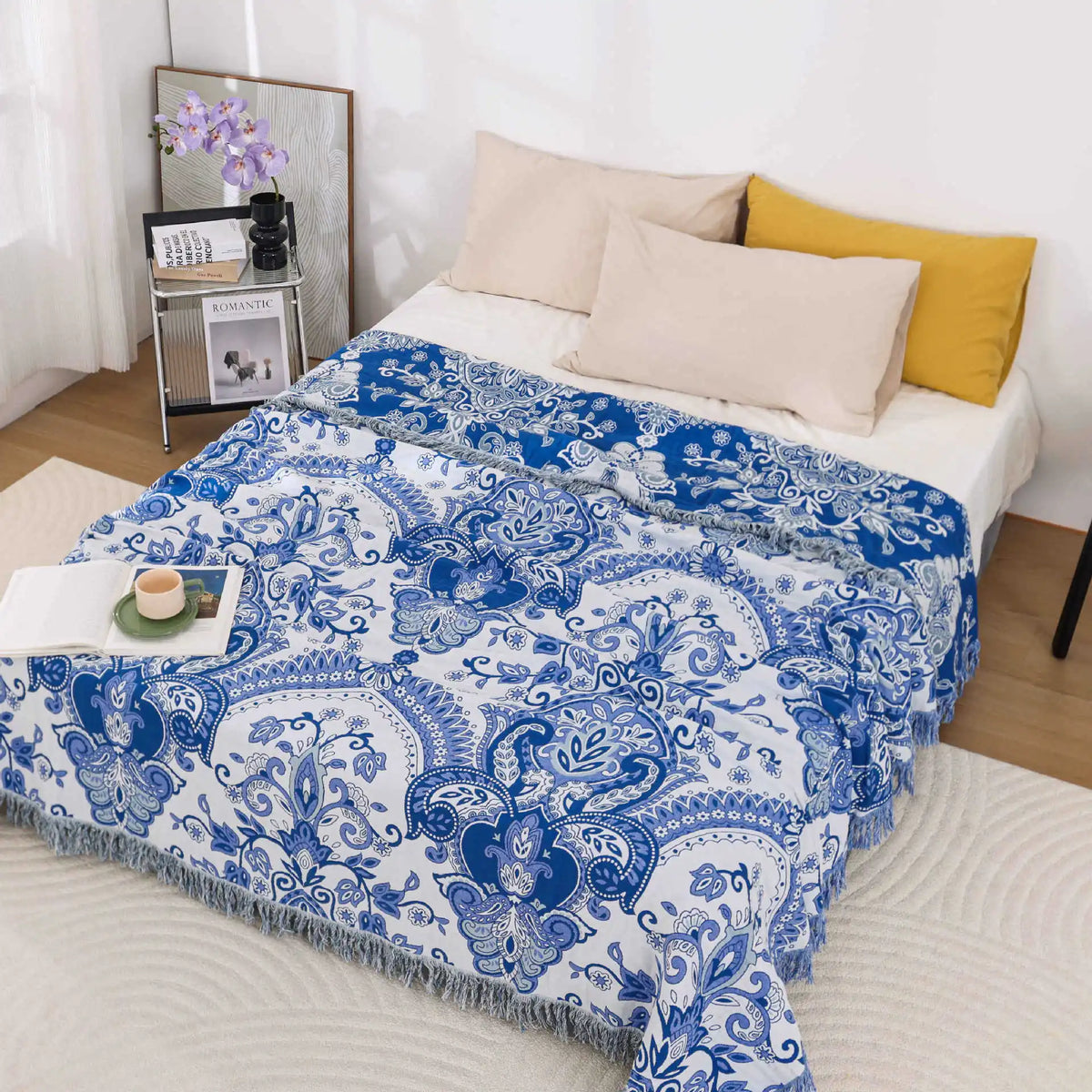 100% Cotton Jacquard Throw Blanket & Bedspread, Double Sided Boho Sofa Cover, Yarn Dyed, Hand Wash, 22 Designs, 3 Sizes