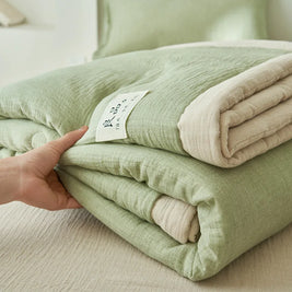 Two Tone Summer Quilt in Double Layer Yarn, Lightweight Cooling Bed Quilt, Reversible Colors, 6 Colors, 3 Sizes