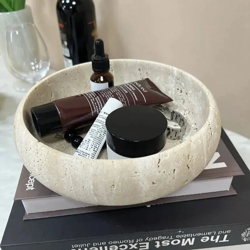Travertine Look Marble Catchall, Minimalist Vanity Tray or Bowl, 4.7-8.3in