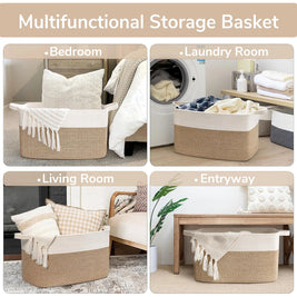 Large Woven Rope Storage Basket with Handles, Laundry, Blanket & Toy Basket, Halloween Candy Bin, 6 Colors, 19 x 13.4in