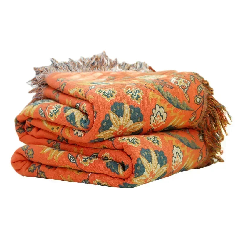 100% Cotton Jacquard Throw Blanket & Bedspread, Double Sided Boho Sofa Cover, Yarn Dyed, Hand Wash, 22 Designs, 3 Sizes