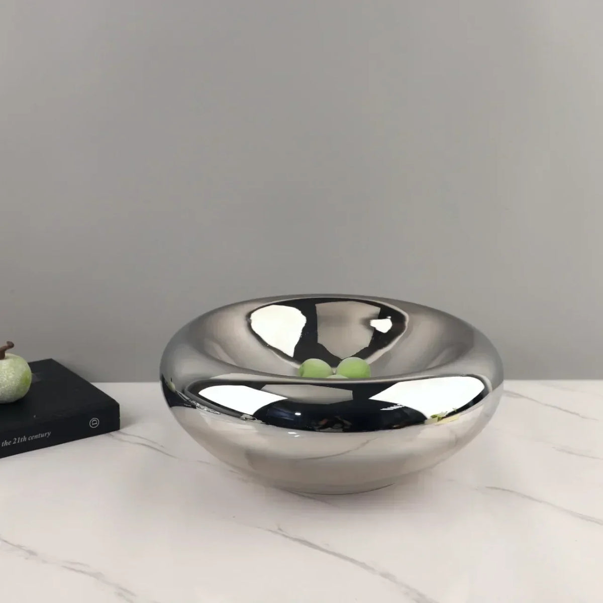Silver Glass Fruit Bowl, Modern Centerpiece Bowl for Dining Table, 11.6in