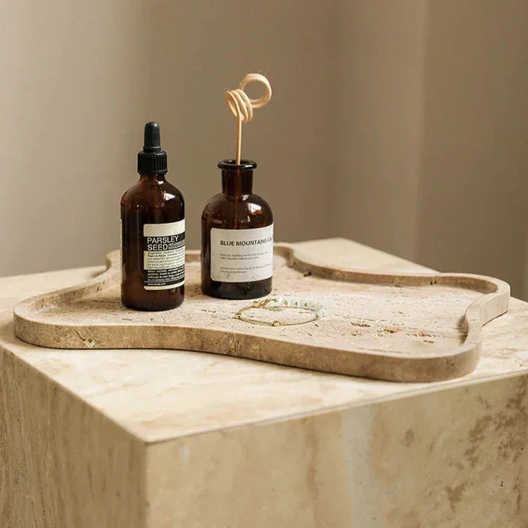 Travertine Vanity Tray, Bathroom Perfume Tray for Dresser, Stone, 9.4-13in