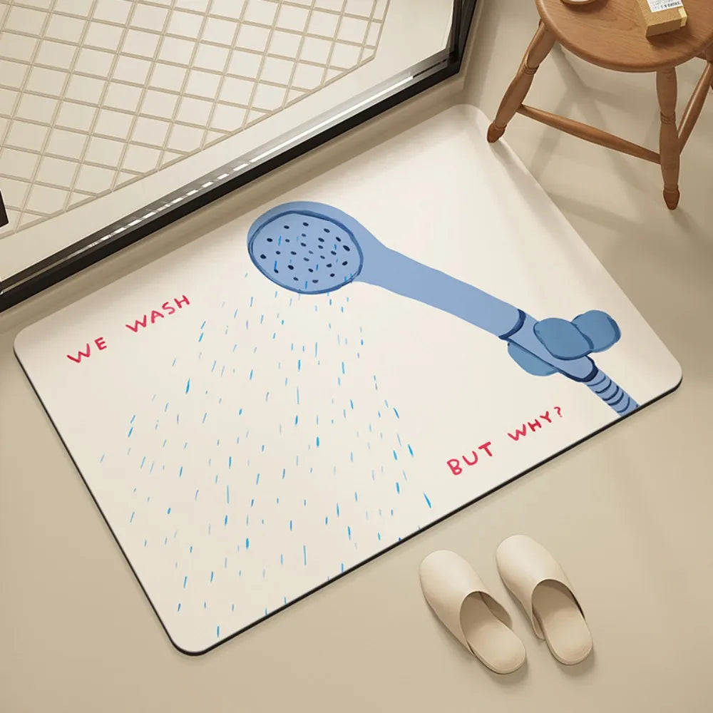 Quick Dry Shower Mat in Diatomite, Minimalist Bathroom & Shower Area Mat, Non Slip Absorbent, 5 Designs, 20x31in