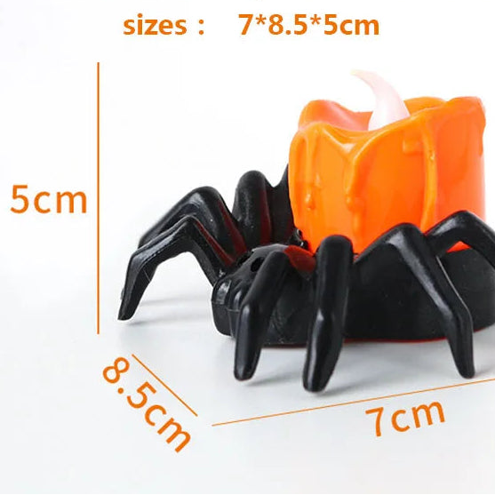Spider LED Tealight Candles, Halloween Flameless Candles for Table & Haunted House Decor, Black Spider Base, Set of 10, 3.3in