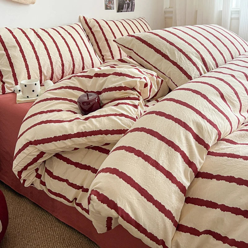 Striped Duvet Cover Set with Pillowcases, Soft Lightweight Fade Resistant Bedding, Cover Only, 5 Colors, 11 Sizes