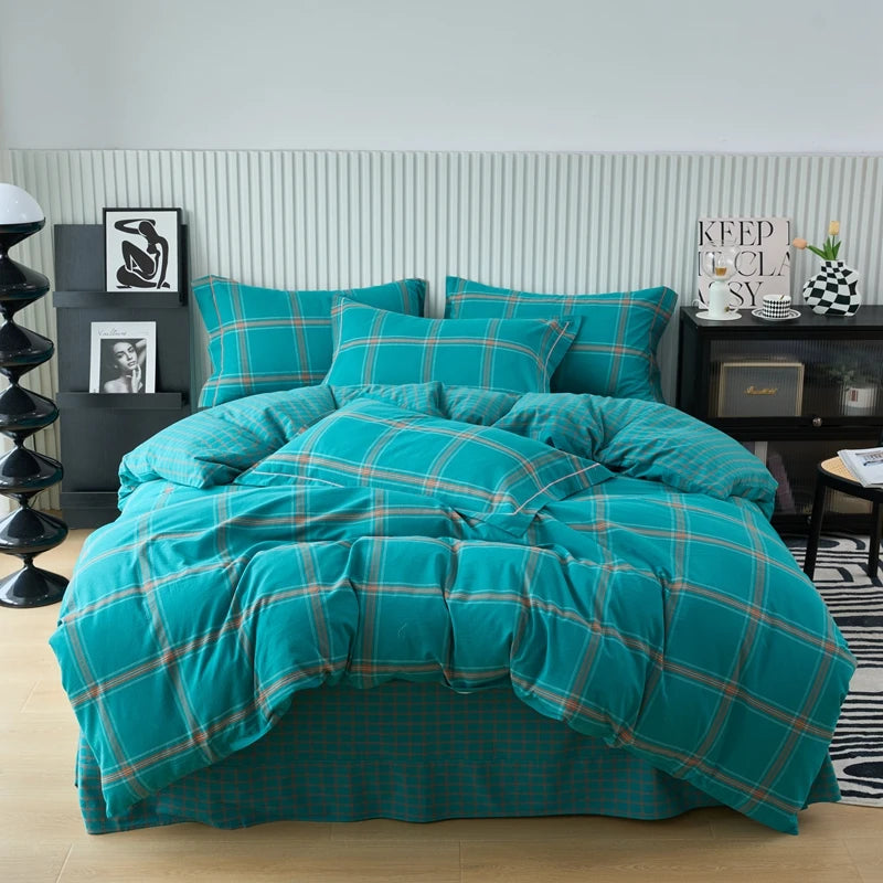 Plaid & Gingham Duvet Cover Set with 2 Pillowcases, 100% Cotton Bedding, 200 Thread Count, No Filling, 16 Colors, 4 Sizes