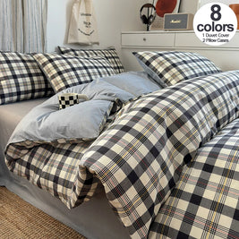 Checked & Plaid Duvet Cover Set with 2 Pillowcases, 100% Cotton Twill, 200 Thread Count, No Filling, 8 Designs, 4 Sizes